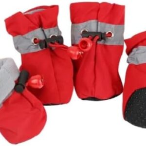 41e1aUB9VCL._AC_ 4pcs/set Red Waterproof Dog Shoes Size 6, Anti-slip Rain Boots for Small Dogs & Cats-B0CRC3XKNB