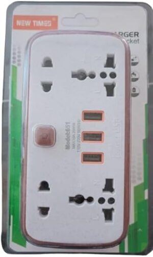 Universal Wall Power Strip with 4 Power Sockets and 3 USB Slots 1 Power Button - White-B0F6VXY7XZ