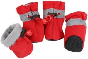 [4pcs/set] Waterproof Pet Dog Shoes Anti-slip Rain Boots Footwear for Small Cats Dogs Puppy Dog Pet Booties Pet Paw Accessories (Red, 4)-B0CRC3QCXH