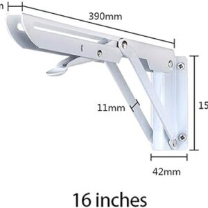 Sturdy Folding Shelf Brackets Small Arm White Heavy Duty Triangle Wall Mount Collapsible Shelf Bracket with Install Screws for Small Bench Table Space Saving 2 Pcs, (12 inch = 30.48 CM)-‎ B0DXCJKQPK