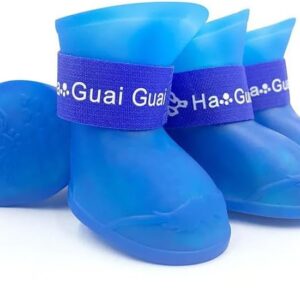 4Pcs Pet WaterProof Rainshoe Anti-slip Rubber Boot For Big Large Dogs Cats Outdoor Shoe Dog Ankle Boots Pet rain shoes For Big Dogs - Blue, XXL = Shoe length 8.6cm/ shoe width 7.1cm-B0F6WYFPCT