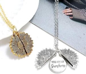 (1pcs) You are My Sunshine Necklace Cute Engraved Sunflower Locket Necklace for Women Mom Daughter Girls Boys Girlfriend Valentine's Day Mother's Day with Necklace Gift Box-B0C6N33QFC