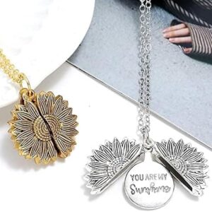 (1pcs) You are My Sunshine Necklace Cute Engraved Sunflower Locket Necklace for Women Mom Daughter Girls Boys Girlfriend Valentine's Day Mother's Day with Necklace Gift Box-B0C6N33QFC