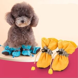 4pcs/set Red Waterproof Dog Shoes Size 6, Anti-slip Rain Boots for Small Dogs & Cats-B0CRC3XKNB