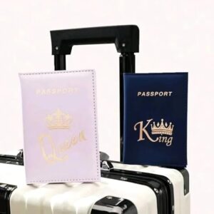 1Pcs Crown Print PU Passport Covers Passport Protector Passport Holder Flight Ticket Holder ID Credit Card Holder Travel Accessories (Queen, Light Blue)-B0DS6L699X