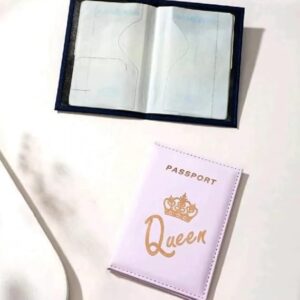 1Pcs Crown Print PU Passport Covers Passport Protector Passport Holder Flight Ticket Holder ID Credit Card Holder Travel Accessories (Queen, Light Blue)-B0DS6L699X