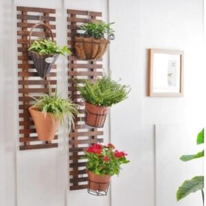 -1 pcs- 30*60 Cm - Anticorrosive wood grid wall flower stand balcony wall hanging green dill wall hanging plant stand solid wood hanging wall flowe-B0BTDWL42L