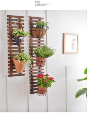 -1 pcs- 30*60 Cm - Anticorrosive wood grid wall flower stand balcony wall hanging green dill wall hanging plant stand solid wood hanging wall flowe-B0BTDWL42L
