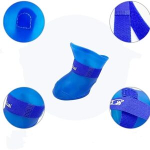 4Pcs Pet WaterProof Rainshoe Anti-slip Rubber Boot For Big Large Dogs Cats Outdoor Shoe Dog Ankle Boots Pet rain shoes For Big Dogs - Blue, XXL = Shoe length 8.6cm/ shoe width 7.1cm-B0F6WYFPCT
