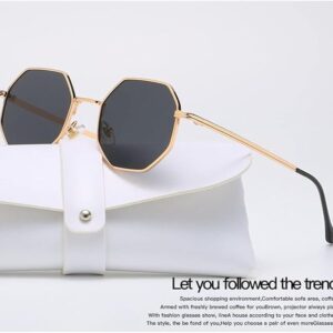 [Gold-Dark green]Retro Square Sunglasses for Men/Women Fashion Small Frame Polygon Sun Glasses Vintage Metal Outdoor Driving Eyewear-B0CDNQVPM5