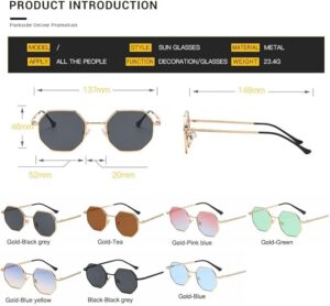 [Gold-Dark green]Retro Square Sunglasses for Men/Women Fashion Small Frame Polygon Sun Glasses Vintage Metal Outdoor Driving Eyewear-B0CDNQVPM5