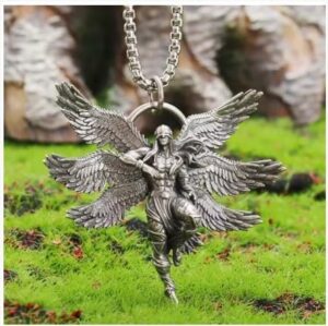 (1 Pc) Silver Tone Winged Warrior Pendant Necklace for men and women or car pendant AL21016-Silver-B0DRWLQ1GS