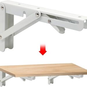 Sturdy Folding Shelf Brackets Small Arm White Heavy Duty Triangle Wall Mount Collapsible Shelf Bracket with Install Screws for Small Bench Table Space Saving 2 Pcs, (12 inch = 30.48 CM)-‎ B0DXCJKQPK