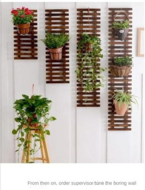 -1 pcs- 30*60 Cm - Anticorrosive wood grid wall flower stand balcony wall hanging green dill wall hanging plant stand solid wood hanging wall flowe-B0BTDWL42L