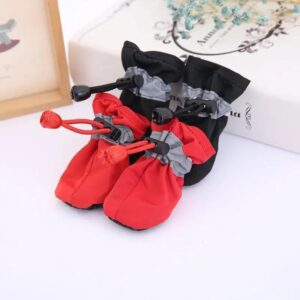 [4pcs/set] Waterproof Pet Dog Shoes Anti-slip Rain Boots Footwear for Small Cats Dogs Puppy Dog Pet Booties Pet Paw Accessories (Red, 4)-B0CRC3QCXH