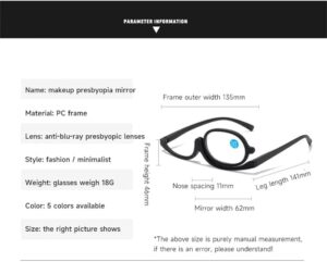 1PC Magnifying Glasses Rotating Makeup Reading Glasses Anti Blue Light Make-up presbyopic Eyeglasses Diopter +1.0 To +4.0-B0F5YDDBGM