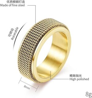 1PCs Trendy Waterproof Stainless Steel Metal Spinner Mesh Wedding Band Ring for Men Women Release Stress Gift Charm Jewelry-B0DQFMDM73