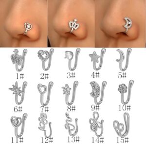New 1 Pc Copper Nose Ring Fake Piercing Nose Cuff Clip On Nose Heart Star Ear Cuff Earring Body Jewelry for Women Girls Jewelry-B0DKCBHN5N