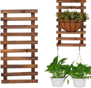 -1 pcs- 30*60 Cm - Anticorrosive wood grid wall flower stand balcony wall hanging green dill wall hanging plant stand solid wood hanging wall flowe-B0BTDWL42L