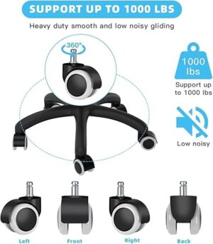 Office Chair Caster Wheels Replacement(Set of 5) for Hardwood Floors and Carpet- Heavy Duty Caster Support up to 1000bls, Office Rubber Chair Wheels,2 inch,Universal Size (GrayXBlack)-B0F29D63Z2