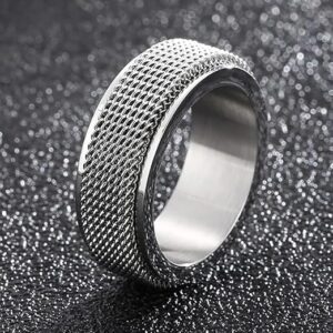 1PCs Trendy Waterproof Stainless Steel Metal Spinner Mesh Wedding Band Ring for Men Women Release Stress Gift Charm Jewelry-B0DQFLWTM9