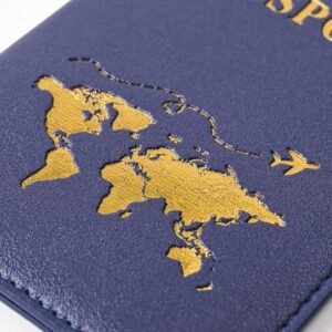 غطاء جواز سفر جديد بسيط وعصري  حامل جواز سفر رفيع للسفر، محفظة هدية من جلد البولي يوريثين، حافظة بطاقات للجنسين (ازرق داكن)-B0F59SLB92