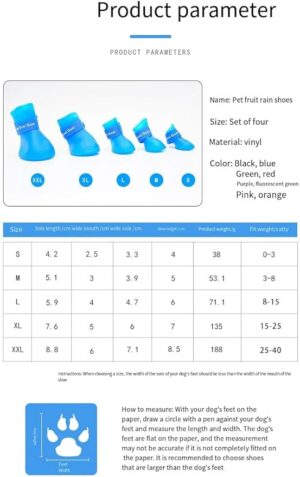 4Pcs Pet WaterProof Rainshoe Anti-slip Rubber Boot For Big Large Dogs Cats Outdoor Shoe Dog Ankle Boots Pet rain shoes For Big Dogs - Blue, XXL = Shoe length 8.6cm/ shoe width 7.1cm-B0F6WYFPCT