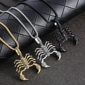71AbrNiKAIL._AC_SX522_ 1Pcs Unique Scorpion Pendant Chain Necklace, Stainless Steel Accessory for Men, Trendy Hip-Hop Style Jewelry with Hollow Out Design-B0DKG68G9J