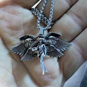 (1 Pc) Vintage Gothic Crucifixion Skull Pendant Necklace for Men Statement Street Ride Party Jewelry Accessories AL18999-Silver-B0DRSYXGV6