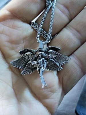 (1 Pc) Vintage Gothic Crucifixion Skull Pendant Necklace for Men Statement Street Ride Party Jewelry Accessories AL18999-Silver-B0DRSYXGV6