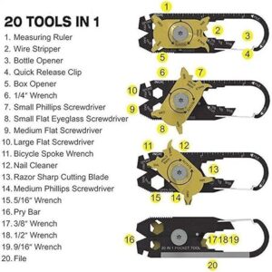 EDC Tool,GOMMLE Multi Tools 20 In 1 Carabiner Bottle/Can Opener/Ruler/Wrench/Screwdriver/Fishing Accessory/Nail Cleaner/Nail Drawer/Puller for Outdoor/Home Use Portable Foldable Pocket Key Chain-B098TWXKHV