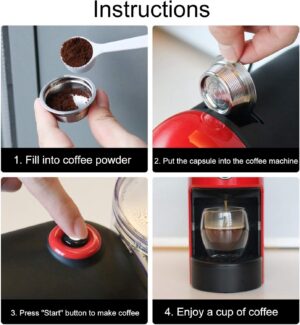 -FECAMOS Reusable Coffee Capsule, Refillable Pods with Spoon Brush, Stainless Steel, 304 Material, Suitable for LAVAZZA A MODO MIO JOLIE, ESPRIA, Series, 1 Count-B093QK9R51