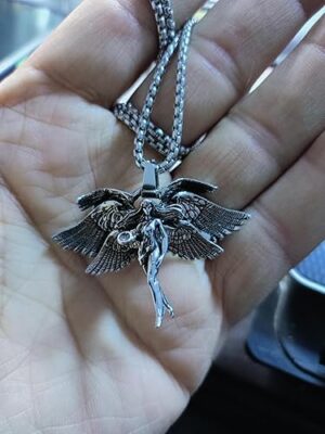 (1 Pc) Vintage Gothic Crucifixion Skull Pendant Necklace for Men Statement Street Ride Party Jewelry Accessories AL18999-Silver-B0DRSYXGV6