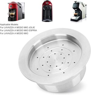 -FECAMOS Reusable Coffee Capsule, Refillable Pods with Spoon Brush, Stainless Steel, 304 Material, Suitable for LAVAZZA A MODO MIO JOLIE, ESPRIA, Series, 1 Count-B093QK9R51