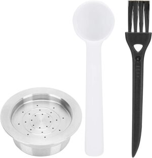 -FECAMOS Reusable Coffee Capsule, Refillable Pods with Spoon Brush, Stainless Steel, 304 Material, Suitable for LAVAZZA A MODO MIO JOLIE, ESPRIA, Series, 1 Count-B093QK9R51