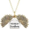 MySouq-Store (1pcs) You are My Sunshine Necklace Cute Engraved Sunflower Locket Necklace for Women Mom Daughter Girls Boys Girlfriend Valentine's Day Mother's Day with Necklace Gift Box-B0C6N33QFC