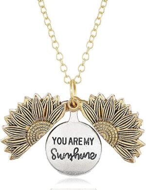 (1pcs) You are My Sunshine Necklace Cute Engraved Sunflower Locket Necklace for Women Mom Daughter Girls Boys Girlfriend Valentine's Day Mother's Day with Necklace Gift Box-B0C6N33QFC