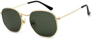 [Gold-Dark green]Retro Square Sunglasses for Men/Women Fashion Small Frame Polygon Sun Glasses Vintage Metal Outdoor Driving Eyewear-B0CDNQVPM5