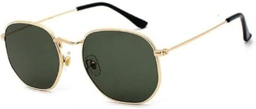 MySouq-Store [Gold-Dark green]Retro Square Sunglasses for Men/Women Fashion Small Frame Polygon Sun Glasses Vintage Metal Outdoor Driving Eyewear-B0CDNQVPM5