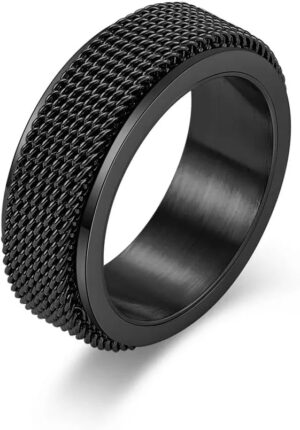 1PCs Trendy Waterproof Stainless Steel Metal Spinner Mesh Wedding Band Ring for Men Women Release Stress Gift Charm Jewelry-B0DQFLWTM9