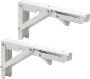 Sturdy Folding Shelf Brackets Small Arm White Heavy Duty Triangle Wall Mount Collapsible Shelf Bracket with Install Screws for Small Bench Table Space Saving 2 Pcs, (12 inch = 30.48 CM)-‎ B0DXCJKQPK