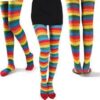 B0DP1PTPLC-Women Girls Rainbow and Multicolor Striped Tights Opaque Stockings Full Length Pantyhose for Christmas Halloween Cosplay Traffic striped pant (Rainbow)