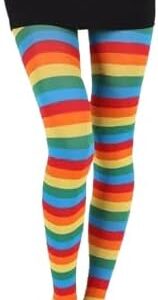 B0DP1PTPLC-Women Girls Rainbow and Multicolor Striped Tights Opaque Stockings Full Length Pantyhose for Christmas Halloween Cosplay Traffic striped pant (Rainbow)