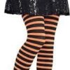 Women Girls Rainbow and Multicolor Striped Tights Opaque Stockings Full Length Pantyhose for Christmas Halloween Cosplay Traffic striped pant (Orange & Black)-B0DPK3YHLL