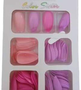 MySouq.Store 96Pcs Colored False Nails Tips Set - French Style Acrylic Artificial Tip Manicure - 4 Colored Nail Art - Salon-Lock Instant Home Use--‎B0DLB7LWHV