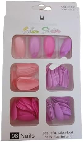 MySouq.Store 96Pcs Colored False Nails Tips Set - French Style Acrylic Artificial Tip Manicure - 4 Colored Nail Art - Salon-Lock Instant Home Use--‎B0DLB7LWHV