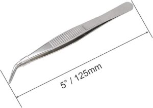 B0FB5YM8RG- 5 Inch Stainless Steel Tweezers with Curved Serrated Tip Multipurpose Forceps for Craft Repairing For Sweing Tools 2 Pack