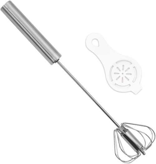 Boerni 10 inch Hand Push Whisk,Semi-Auto Egg Whisk Hand Push Press Whisk Rotating Push Mixer Milk Frother Egg Beater with Egg White Filter Separator for Whisking, Beating, Stirring-B09V2R1Q8T