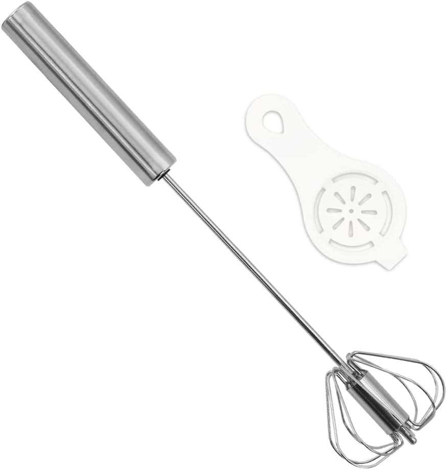 Boerni 10 inch Hand Push Whisk,Semi-Auto Egg Whisk Hand Push Press Whisk Rotating Push Mixer Milk Frother Egg Beater with Egg White Filter Separator for Whisking, Beating, Stirring-B09V2R1Q8T