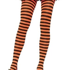 41HIruhPSwL._AC_SX466_ Women Girls Rainbow and Multicolor Striped Tights Opaque Stockings Full Length Pantyhose for Christmas Halloween Cosplay Traffic striped pant (Orange & Black)-B0DPK3YHLL